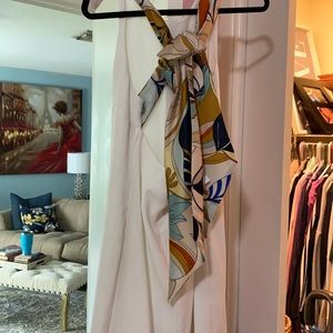 White backless dress with silk scarf